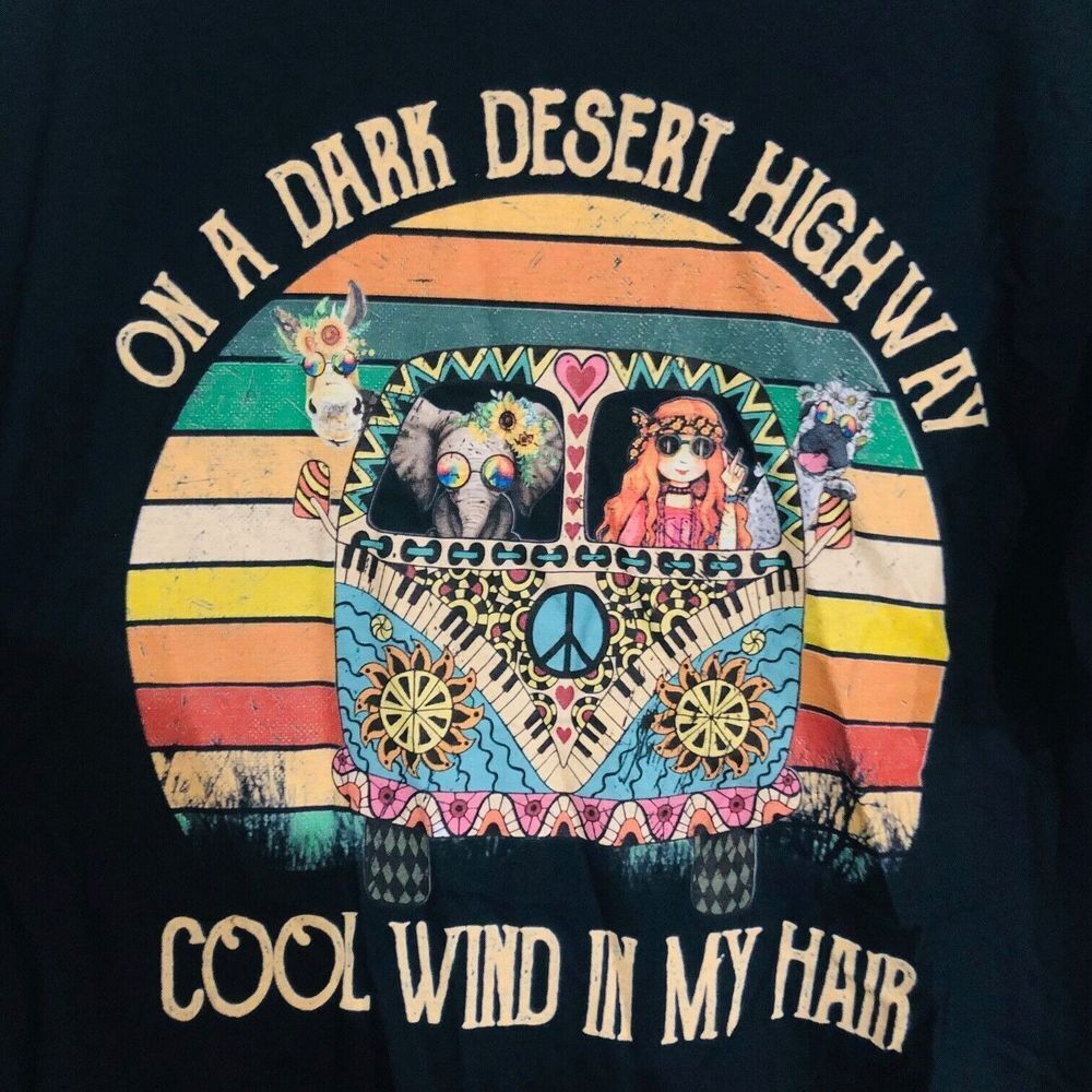 On The Dark Dessert Highway Cool Wind In My Hair Men's T-Shirt Cotton Black XL